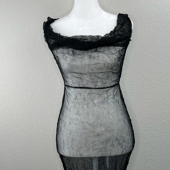 PrettyLittleThing Black Sheer Crush Cowl Neck Swim Cover Maxi Beach Dress 0 NWT - Picture 5 of 12